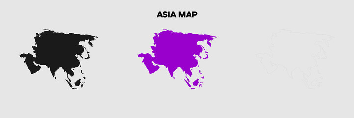 Obraz premium International Map of Asia. Pack of the map of Asia. Simple, Silhouette and Outlined Map. Editable EPS file.