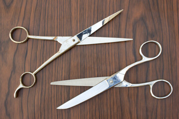 A close-up view of open scissors reveals sharp edges and a pivot point. The simplicity and efficiency of this common cutting tool are emphasized.