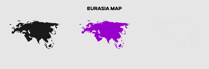 International Map of Eurasia. Pack of the map of Eurasia. Simple, Silhouette and Outlined Map. Editable EPS file.