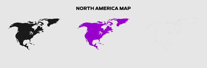 International Map of North America. Pack of the map of North America. Simple, Silhouette and Outlined Map. Editable EPS file.