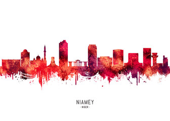 Fototapeta premium Niamey Niger Skyline Red
