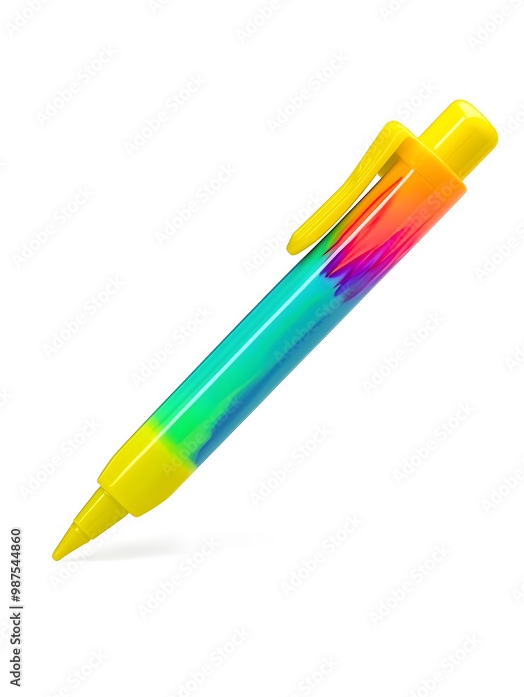 Poster closeup of a colorful highlighter marker with a vibrant yellow ink and a tapered chisel tip featurin
