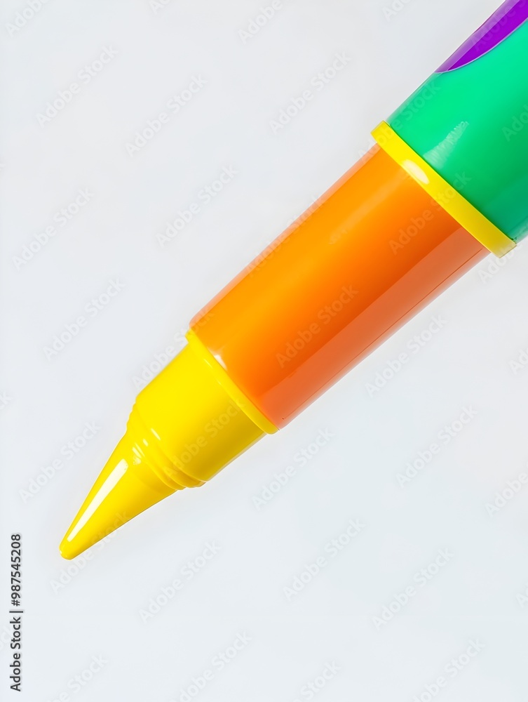 Aufkleber closeup of a colorful vibrant yellow highlighter marker with a tapered chisel tip and ergonomic rubb