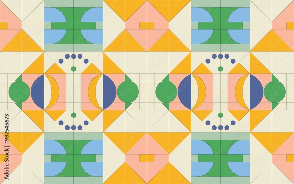 Poster geometric pattern tile. colorful geometric pattern of squares, circles, triangles and lines for seam