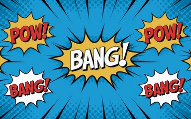 Fototapeta premium Comic book explosion. Colorful comic book style explosion with sound effects. Perfect for superhero, action, and adventure themes.