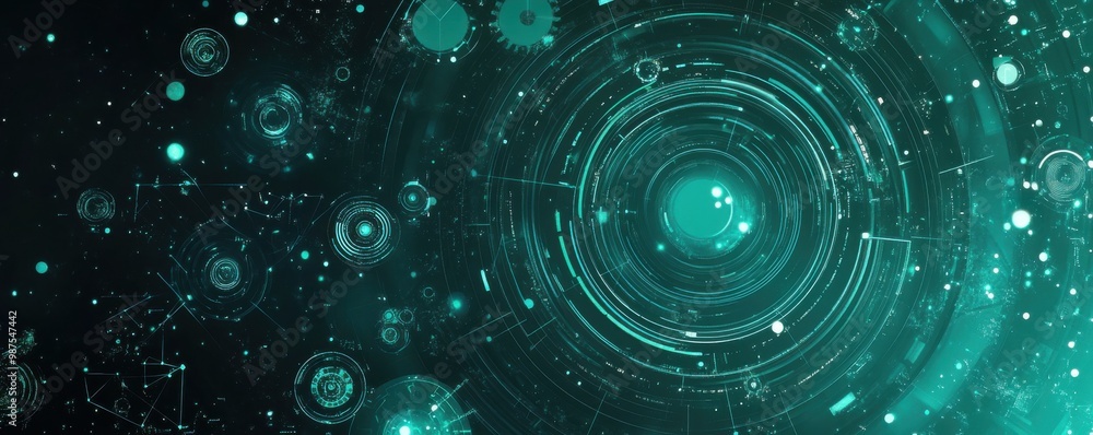 Aufkleber futuristic digital interface with glowing holographic elements in a high-tech virtual environment fo