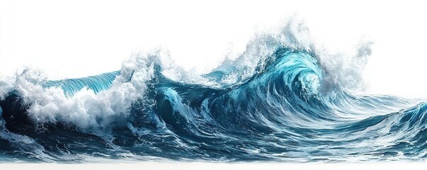 A stunning depiction of ocean waves, showcasing their vibrant blues and dynamic movement against a white background.