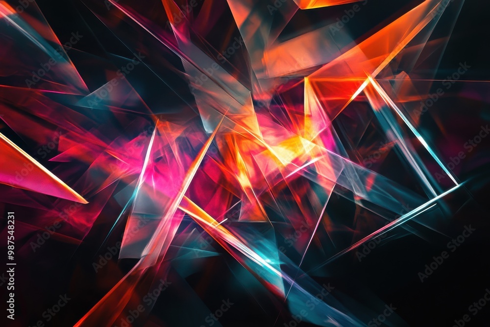 Aufkleber glowing shapes in various geometric patterns gliding on a shadowy background enhanced by bright ligh