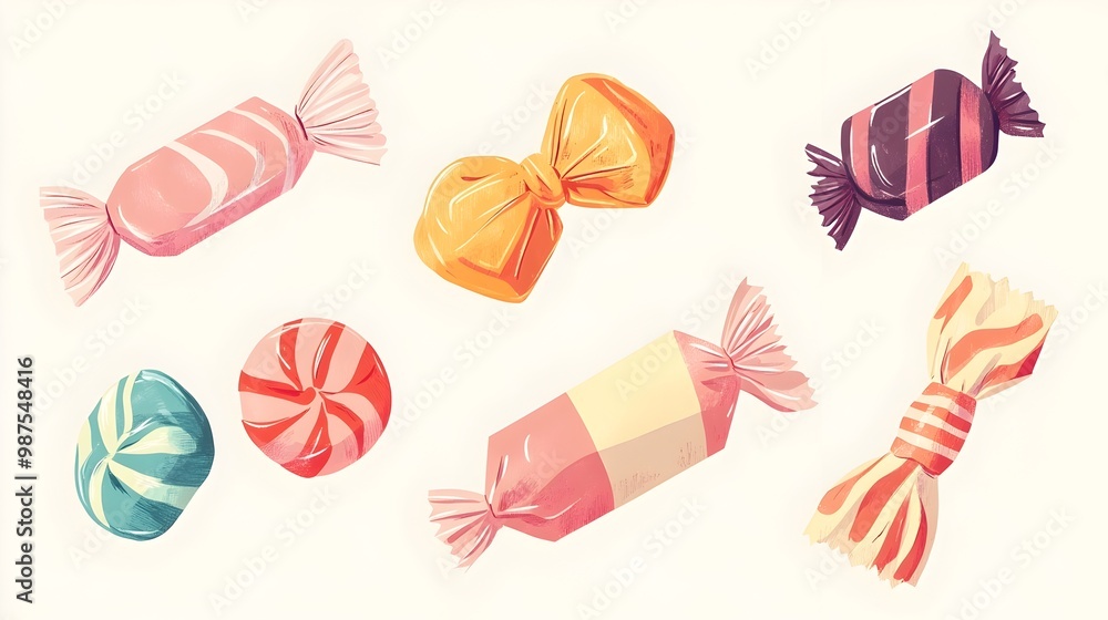 Poster colorful collection of vintage inspired candy wrapper designs and retro style confection packaging o