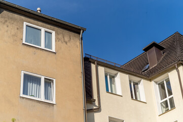 Facade of an older building, backyard