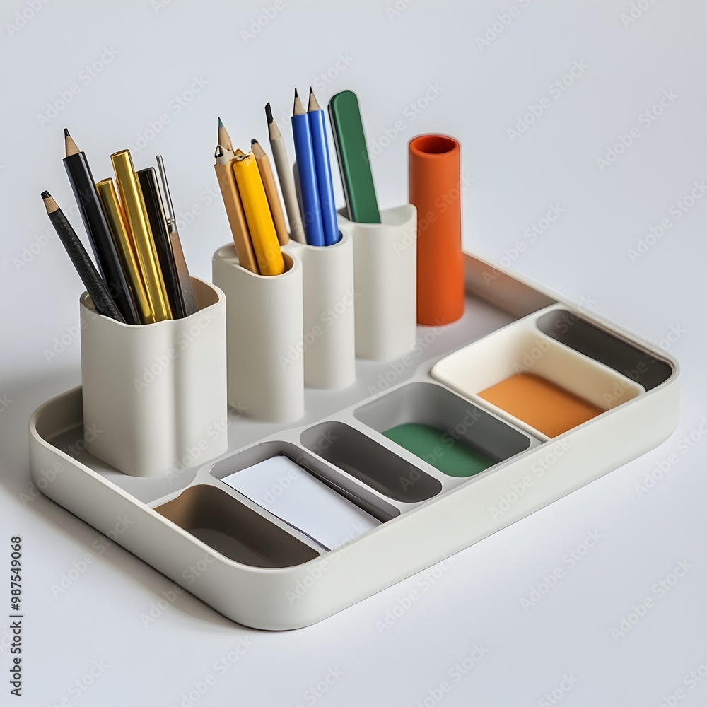Poster colorful desk organizer with multiple compartments for tidy and efficient workspace