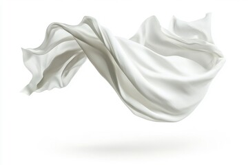 A white fabric flies, turns, and falls solo on a light-colored canvas, accompanied by a clipping path