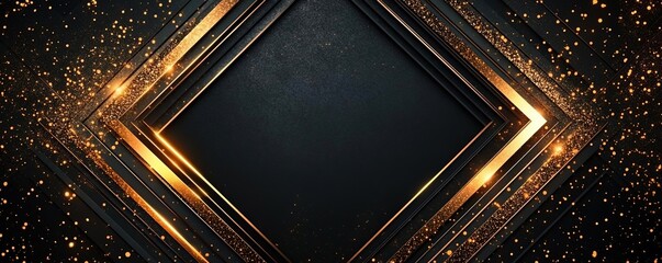 Obraz premium Elegant black background with golden sparkles and a diamond frame, perfect for showcasing art and designs.