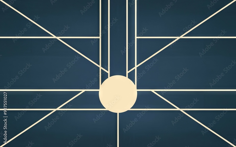 Poster geometric design blue. abstract geometric design with lines and a circle. the background is a deep b
