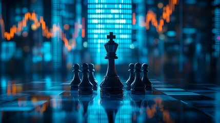 Chess pieces set against a dynamic financial background representing strategy and competition in the business world.