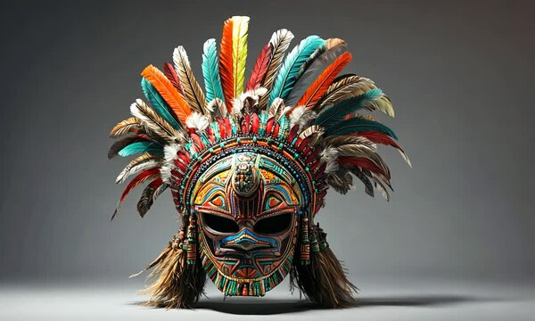 Colorful Indigenous Mask with Feathers