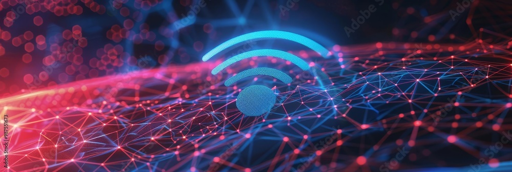 Poster abstract digital network with a glowing wifi symbol.