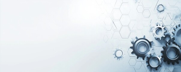 Futuristic digital gears background with hexagonal elements for technology and innovation presentations
