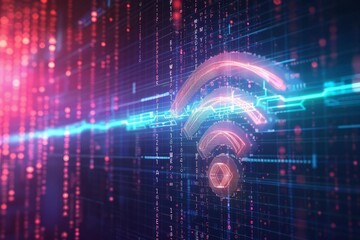 Obraz premium Glowing Wi-Fi symbol on a digital background, representing wireless connectivity and network access.