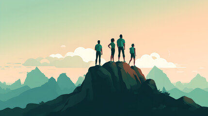 Team standing on the top of the mountain