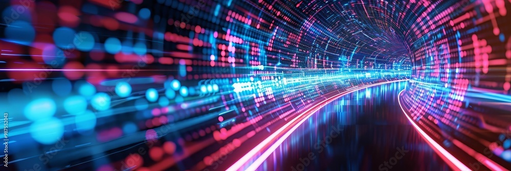 Poster abstract futuristic technology background with neon lights, representing big data and network speed