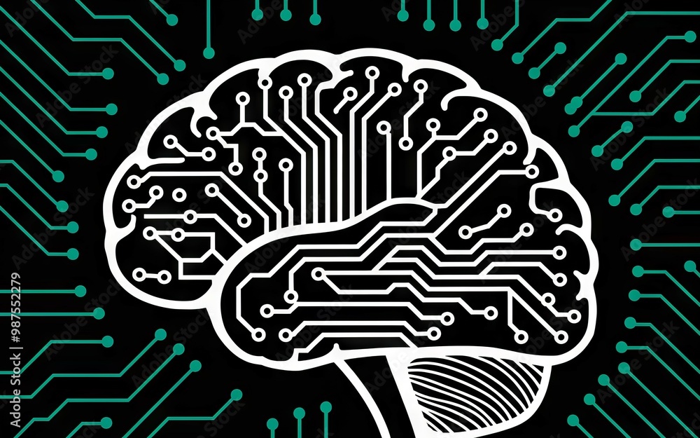 Aufkleber digital brain. circuitry brain on a black background, symbolizing artificial intelligence and the di