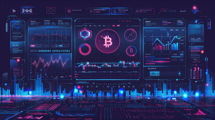 Crypto exchange platform screen – trading platform interface with cryptocurrency values, large Bitcoin and Ethereum symbols.