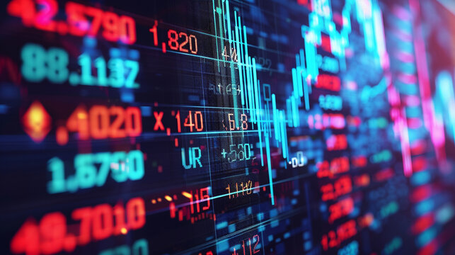 Crypto exchange platform screen – trading platform interface with cryptocurrency values, large Bitcoin and Ethereum symbols.