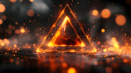 Abstract glowing triangle with warm light effects on a dark background.