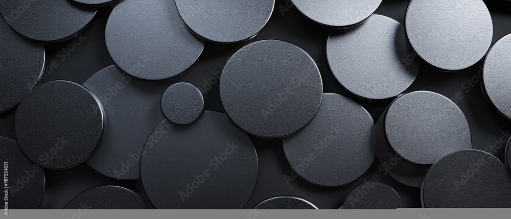 Poster a close-up of overlapping black circular shapes creating a textured background.