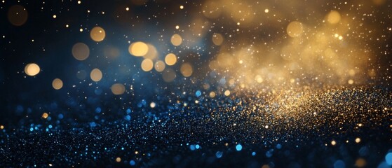 Fototapeta premium abstract gold, black and blue glitter background with fireworks