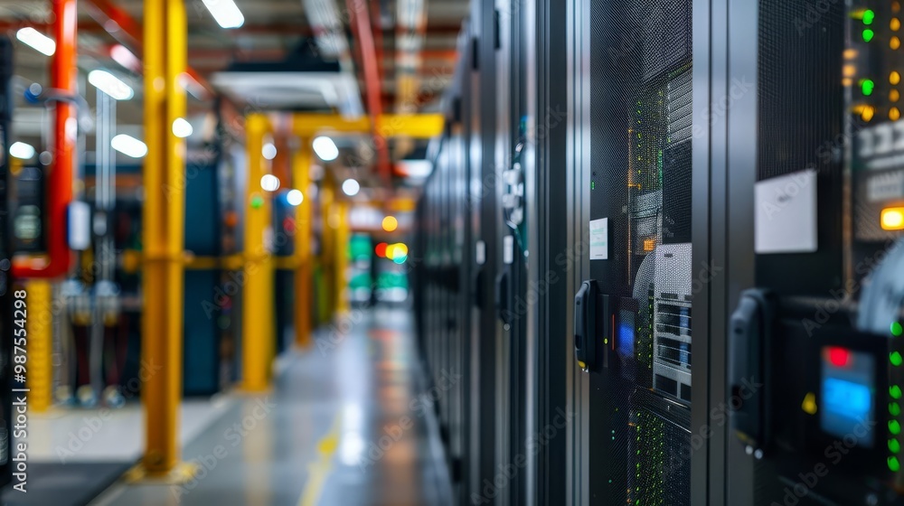 Aufkleber rows of server racks in a modern data center.