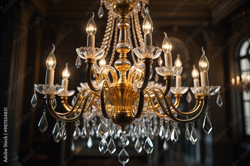 Wall mural Luxury chandelier isolated on dark background. ai generative