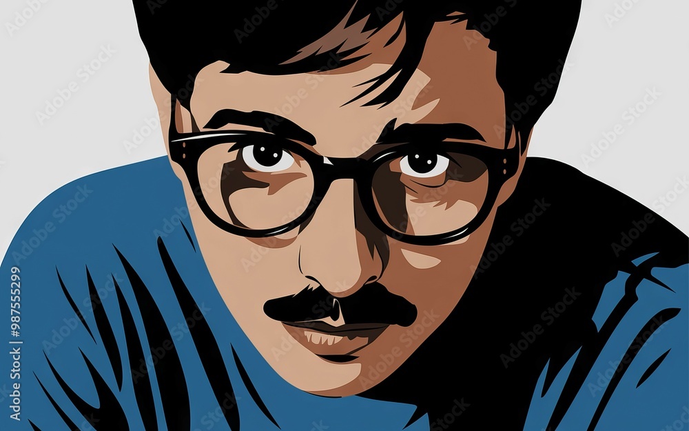 Poster man with glasses. portrait of a man with glasses and mustache, looking directly at the viewer.