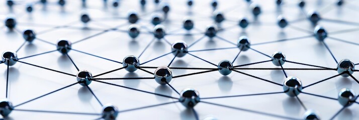 Abstract network of interconnected spheres on a white background