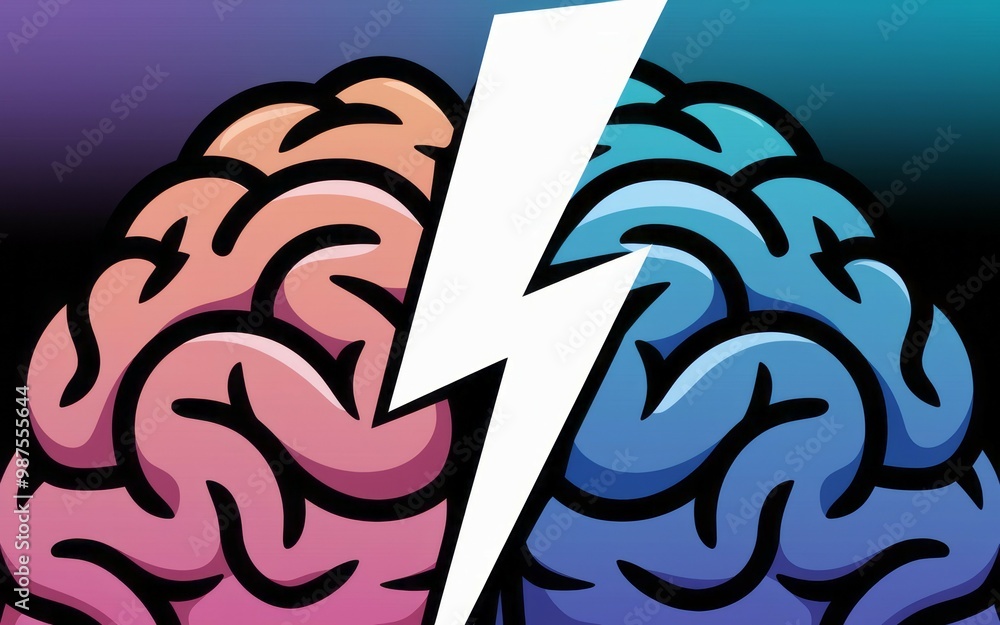 Aufkleber brain power concept. illustration of a brain split into two, representing the power of intellect and