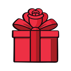 Gift box with roses 2d flat color vector clipart illustration