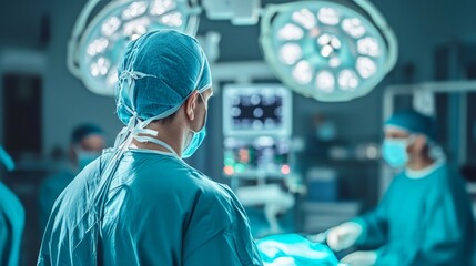 Back view of a surgeon doing a surgical operation at hospital , surgery in operating room concept image