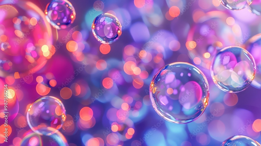 Poster abstract background with colorful bubbles and bokeh lights.