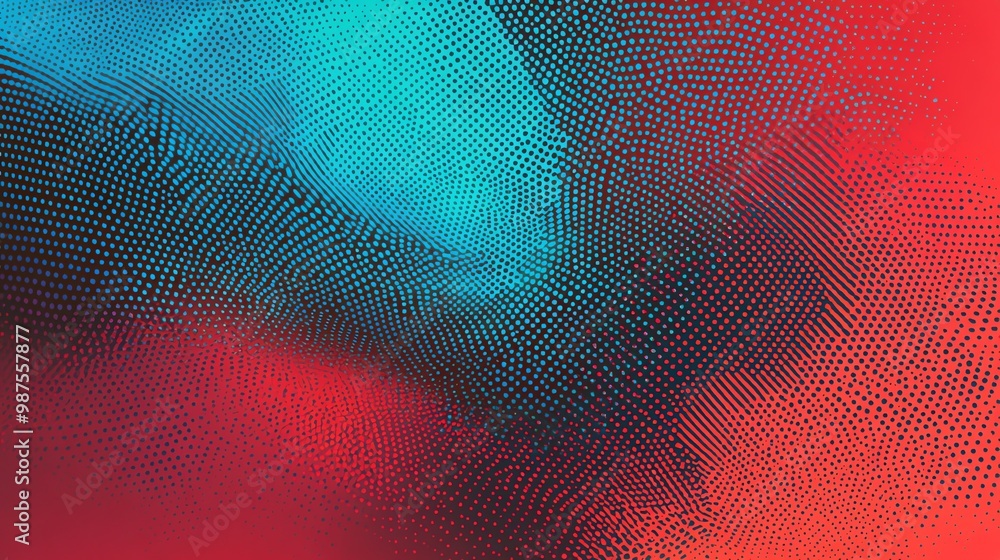 Poster abstract background with a gradient of red, teal, and black dots fading into a dark background.