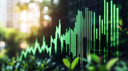 Bar charts with green color going up and down for positive Eco-investing stock market or green investment banking charts