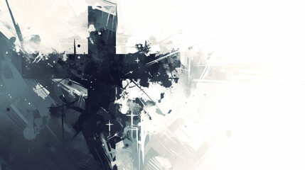 Abstract Black Cross with Minimalist White Background  

