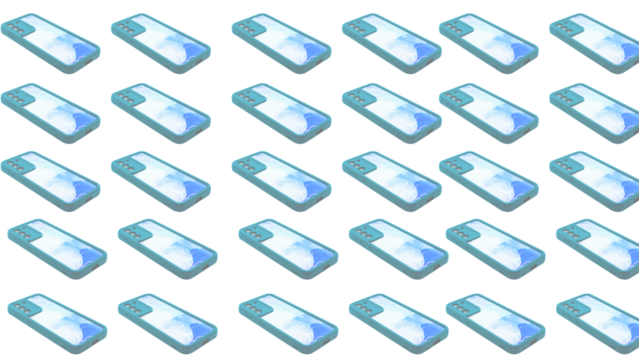 Mobile Phone Back Side View Pattern Isolated on Transparent Background. PNG File. Perspective smartphone back side on white background. Isometric smartphone back side.