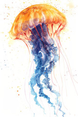 Orange and Blue Watercolor Jellyfish  

