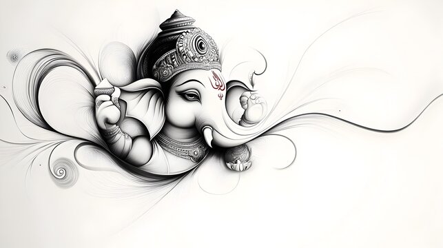 Depictions of the Divine Ganesha Using Flowing Lines and Shapes to Symbolize His Formless and Omnipresent Nature