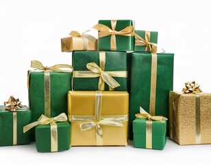 Obraz premium Freigestellte Weihnachtsgeschenke mit goldenen Schleifen – Perfekte Weihnachtsdekoration