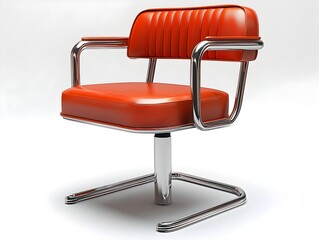 Detailed 3D rendered photograph of a classic retro diner chair with a vinyl seat and chrome metal frame isolated on a clean white background