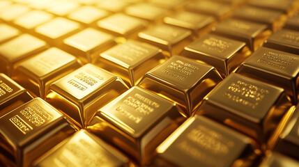 A minimalist photograph of gold investment certificates or bonds, neatly arranged with a soft