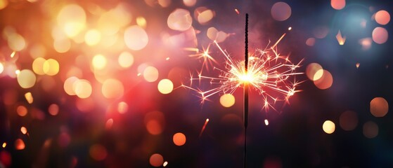 Burning sparkler with bokeh light background, with copy space