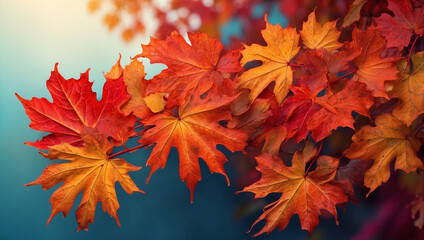 Vibrant Autumn Maple Leaves Branch